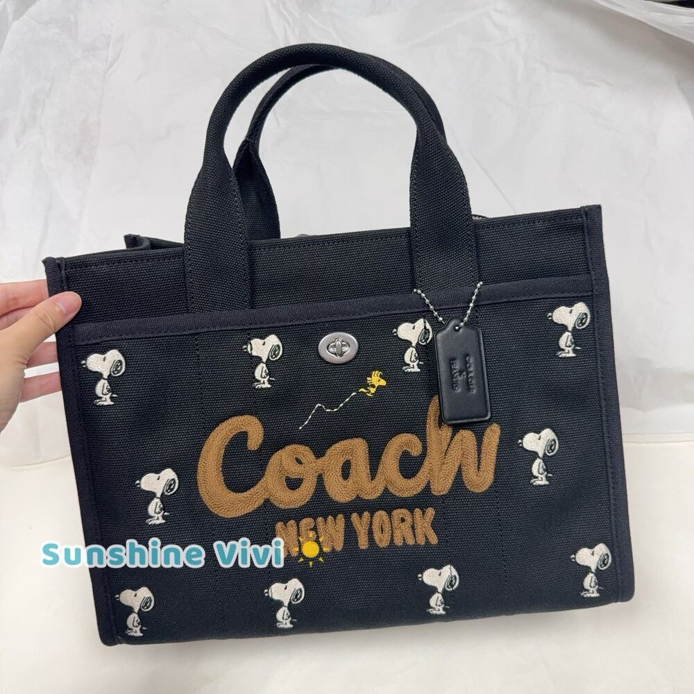 NWT Coach X Peanuts Cargo Tote Bag With Snoopy Print BLACK CBH54